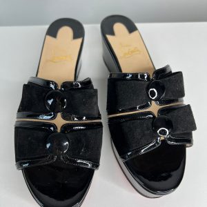 Christian Louboutin Daisy Doll Black Platform Sandals Slides 40 UK7