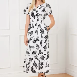 Flutter Sleeve Midi Dress - Silhouette Palms