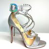 Christian Louboutin Choca Lux 120 Silver Spike Heels Sandals 40 UK7