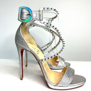 Christian Louboutin Choca Lux 120 Silver Spike Heels Sandals 40 UK7
