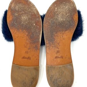 Louis Vuitton Brown Leather Dark Blue Mink Fur Slides