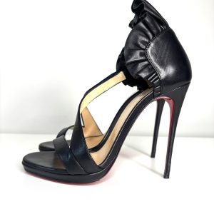 Pre-loved Christian Louboutin Colankle 120 Black Leather Heels Sandals 38 UK5