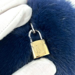 Louis Vuitton Brown Leather Dark Blue Mink Fur Slides