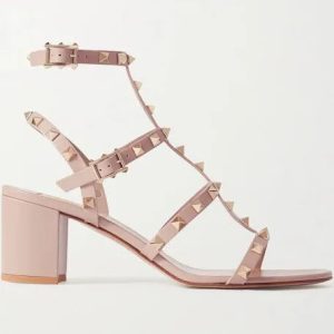 Valentino Rockstud 60 Nude Calfskin Ankle Strap Sandals 40 UK7