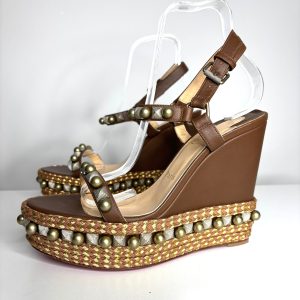 Christian Louboutin Cataconico 120 Brown Wedge Sandals 40 UK7