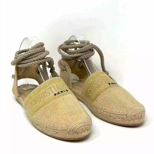Dior Granville Cream Embroidered Lace Up Espadrille Sandals 38.5 UK5.5