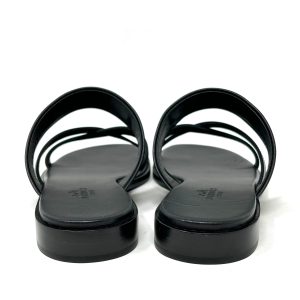Hermes Black Leather Aged Gold Buckle Sandals
