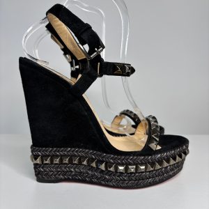 Christian Louboutin Cataclou Black Suede Wedge Sandals 39 UK6