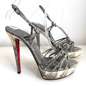 Christian Louboutin Disco Lilou Snakeskin Animal Print Strappy Sandals Heels 37 UK4