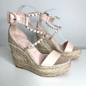 Christian Louboutin Chocazeppa Spikes 120 Beige Wedge Sandals 38 UK5