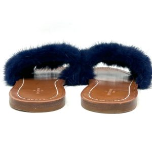 Louis Vuitton Brown Leather Dark Blue Mink Fur Slides