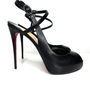 Christian Louboutin Jenlove Alta 120 Black Leather Platform Heels Sandals 40 UK7