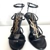 Saint Laurent Cassandra Black Leather Sandals Heels 39.5 UK6.5
