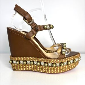 Pre-loved Christian Louboutin Cataconico Brown Wedge Sandals 40 UK7