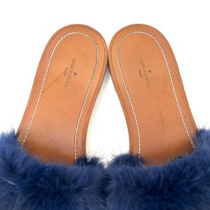 Louis Vuitton Brown Leather Dark Blue Mink Fur Slides