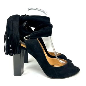 Hermes Black Suede Sandals With Tie Detail 40.5 UK 7.5 Preloved